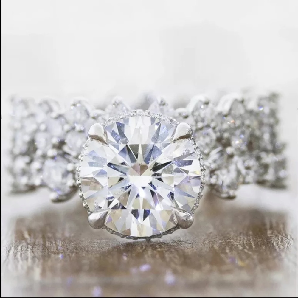 New 925 Silver 2pc Set Dainty Diamond Bridal Ring - Picture 4 of 4
